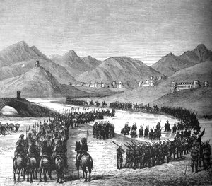 General Rosss Division atravessando o rio Logar a caminho de encontrar Sir Donald Stewart, c1880 de Unbekannt