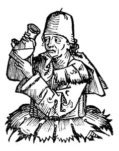 Gentile da Foligno, médico italiano do século XIV, examinando uma amostra de urina, 1493 de Unbekannt
