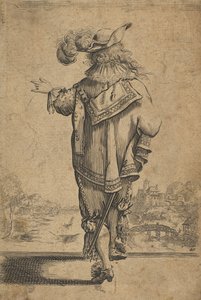 Cavalheiro visto de trás, indicando uma paisagem, depois de 1629. de Unbekannt