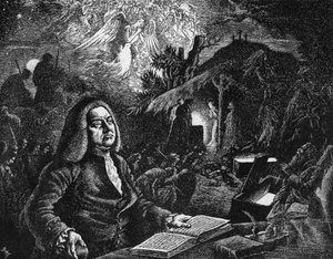 George Frideric Handel 1685-1759 compondo seu Messias, século c18th de Unbekannt
