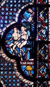 Deus confronta Adão e Eva, vitral, Catedral de Chartres, França, 1205-1215 de Unbekannt