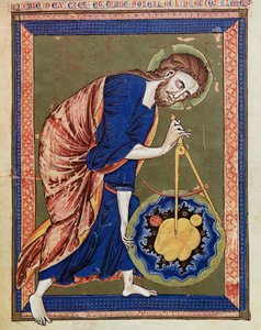 Deus, o Arquitecto Divino. Iluminação da Bíblia moralisée, Codex Vindobonensis 2554, c.1250 (vellum) de Unbekannt