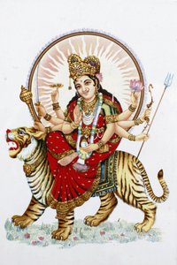 Deusa Sherawali (Durga) montando um tigre Rishikesh Índia de Unbekannt