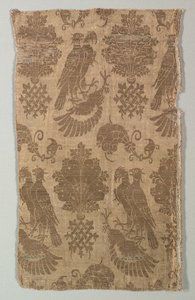 Seda estampada em ouro com falcões e heráldica, 1360-1400. de Unbekannt