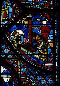 Arquitectura gótica. Histoire de Charlemagne (detalhe): Visão de Constantino (I, Imperador Bizantino). Vidro manchado do ambulatório do norte, absidial. Cathedrale de Chartres. de Unbekannt