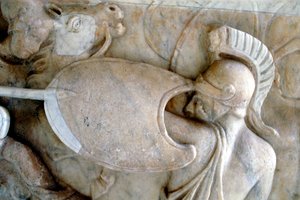 Hoplita grega em batalha contra as Amazonas 30BC-200AD de Unbekannt
