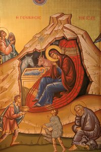 Ícone ortodoxo grego que representa o nascimento de Cristo Thessalonique Grece de Unbekannt