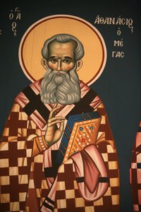 Ícone ortodoxo grego representando Santo Atanasos, o grande Thessalonique Grece de Unbekannt