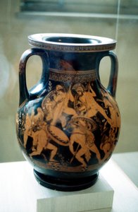 Vaso grego decorado com figuras de guerreiros lutando de Unbekannt