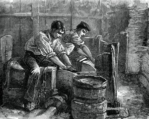 Moedores no trabalho em uma roda, c1880 de Unbekannt