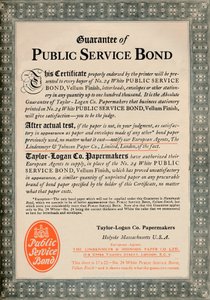 Garantia de vínculo de serviço público - Anúncio da Taylor-Logan Co. Papermakers, 1919 de Unbekannt