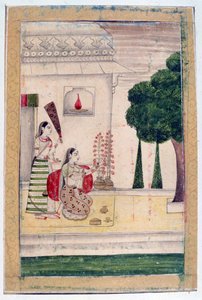Gunakali Ragini, Álbum Ragamala, Escola de Rajasthan, século XIX de Unbekannt