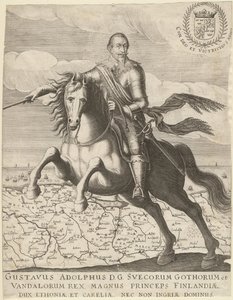 Gustavus Adolphus antes do mapa da Pomerânia em segundo plano, 1630 de Unbekannt