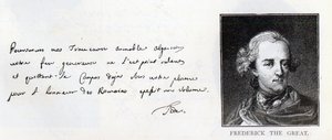 Caligrafia e assinatura de Frederico o Grande, Rei da Prússia (caneta e tinta sobre papel) de Unbekannt