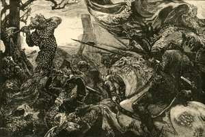 Harold na batalha de Hastings, 1066, 1890. de Unbekannt