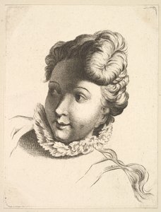 Cabeça de uma mulher vestindo um babado, do Livre de Têtes Gravées dapres F. Boucher et ..., século XVIII. de Unbekannt