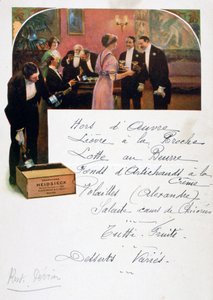 Anúncio de Heidsieck Champagne em um cardápio, século XIX de Unbekannt