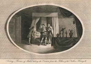 Henrique, príncipe de Gales, tirando a coroa do travesseiro de seu pai Henrique IV, 1413 1793 de Unbekannt