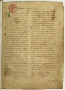 História da Grã-Bretanha por Nennins. Primeira página do manuscrito, do século 11 de Unbekannt