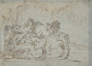 Cavalo, Touro, Leão e Javali, século XVII. de Unbekannt