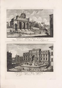 Illustrasjon hentet fra boken Raccolta di vedute antiche e moderne della città di Roma e sue vicinanze av ukjent forfatter og utgitt av Presso Piale neg.e di stampe a S. Carlo al Corso (it, 1816) de Unbekannt