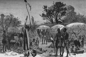 Interior de um Zuli Kraal no rio Tugela, c1880 de Unbekannt