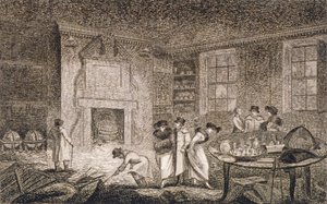 Vista interior das instalações de Nathaniel Bentley, Leadenhall Street, City of London, 1804 de Unbekannt