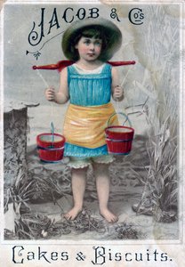 Jacob e Cos. Bolos e biscoitos, c1900s-c1920s. Postal de publicidade de Unbekannt