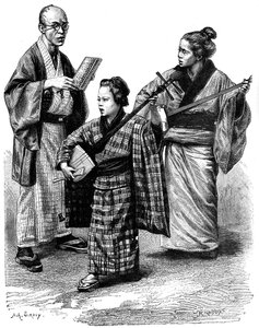 Músicos japoneses e um negociante, 1895 de Unbekannt