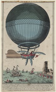Jean Pierre Blanchard e John Jefferies chegando em Calais depois de atravessar o Canal da Mancha em um balão de ar quente, 1785 de Unbekannt