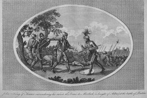 João II da França entregando sua espada a Denis de Morbeck na Batalha de Poitiers, 1356 1793 de Unbekannt