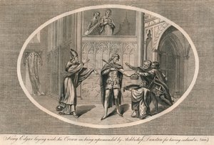 Rei Edgar deixando de lado sua coroa ao ser repreendido pelo arcebispo Dunstan, década de 1960 1793 de Unbekannt