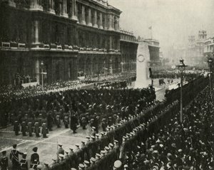 Rei George VI, participando da cerimônia do dia do armistício no Cenotaph, Whitehall, 11 de novembro de 1936, 1937. de Unbekannt