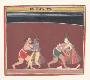 Krishna e Balarama lutam contra o rei maligno Kamsas Wrestlers ..., ca. 1650 de Unbekannt