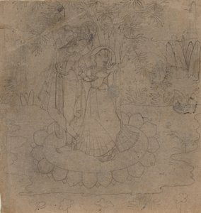 Krishna e Radha em pé sobre um Lotus, no final do século XIX - início do século XX. de Unbekannt