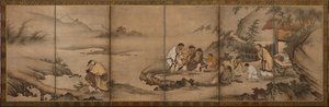 Paisagem: os Sete Sábios do Bosque de Bambu, período Momoyama, 1568-1615. de Unbekannt