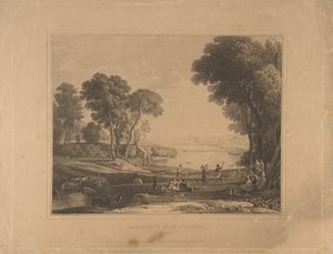 Paisagem com figuras após o casamento de Isaac e Rebecca, 1648, publicado em 1830. de Unbekannt