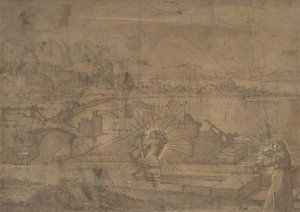 Paisagem com a retaguarda de São Cristóvão e São Masculino Monástico..., séc. XVI. de Unbekannt
