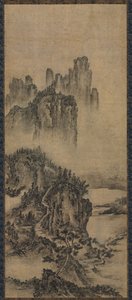 Paisagem com um templo distante, início dos anos 1500. de Unbekannt