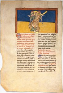 Folha de um manuscrito de Beato: o Sétimo Anjo Proclama o Reinado do Senhor, ca. 1180. de Unbekannt