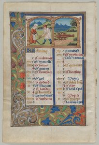 Folha de um livro de horas: Página do calendário de junho verso, c. 1510 de Unbekannt