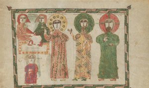 Folha de um livro do evangelho com quatro evangelistas em pé, 1290-1330. de Unbekannt