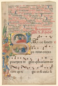 Folha de um Gradual: História Inicial S [alve Sancta Parens] com Nascimento da Virgem, c. de Unbekannt