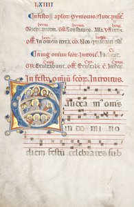 Folha de um Gradual: G inicial com Cristo, a Virgem e os apóstolos, c. 1300 de Unbekannt