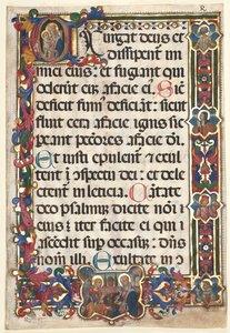 Folha de um Saltério com Fronteira Completa com Anunciação de Medalhões, SS. Jerome, Clare ..., 1475. de Unbekannt