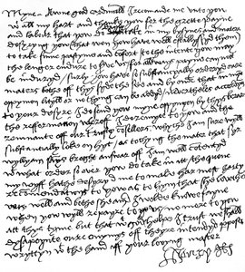 Carta do Rei Henrique VIII ao Cardeal Wolsey ("O meu próprio bom Cardeal") agradecendo-lhe pelo seu árduo trabalho, exortando-o a aceitar algum "passatempo e conforto" e enviando mensagens amigáveis da sua esposa, Rainha Catarina de Aragão, c.1518 (caneta  de Unbekannt