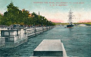Londres, aterro do Tamisa - mostrando o navio de treinamento voluntário naval, HMS Buzzard, 1907 de Unbekannt