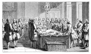 Luís XV assinando o novo Tratado, 1757, 1885 de Unbekannt