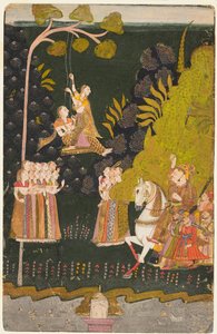 Maharaja Abhai Singh, Hipismo, Assistindo Garotas Balançando no Festival Teej, c. 1740 de Unbekannt