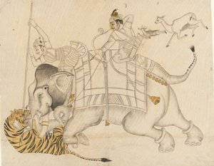Maharao Shatru Sal II 1866-89 Caçando um tigre, ca. 1866-89. de Unbekannt